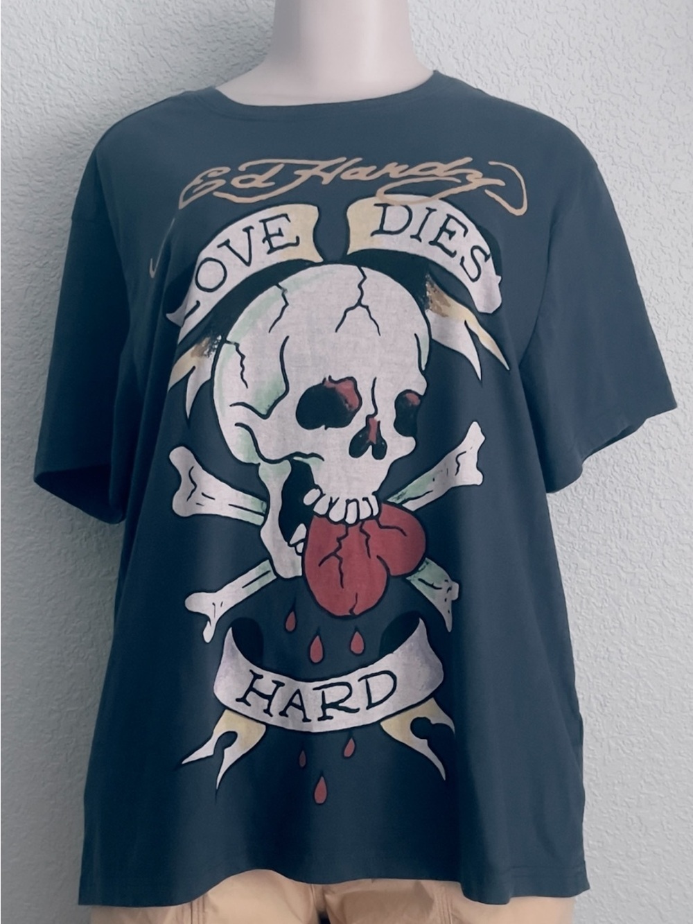 Ed Hardy Love Dies Hard Skull Heart Crossbones Don Ed Hardy Y2K Graphic Tee XL